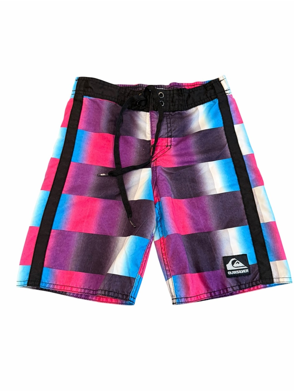 Quicksilver, Boys Colorblock Stripe Swim Trunks in Pink, Purple, Blue, Size 5